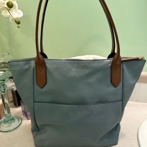 FOSSIL FIONA BEAUTIFUL LEATHER TEAL AQUA HANDBAG W RICH BROWN ACCENTS/HANDLES